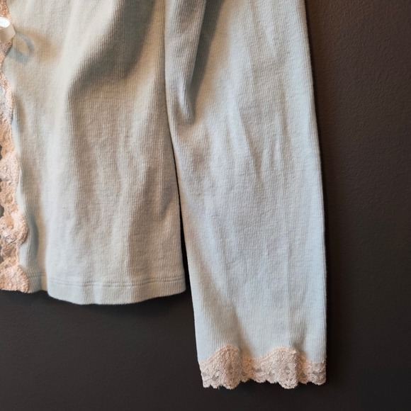 Gilligan & O'Malley Light Blue Lace Trim Tie Front Cardigan Top M Coquette Soft - Picture 5 of 9